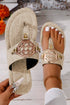Metal Decor Detail Flat Thong Slide Slippers