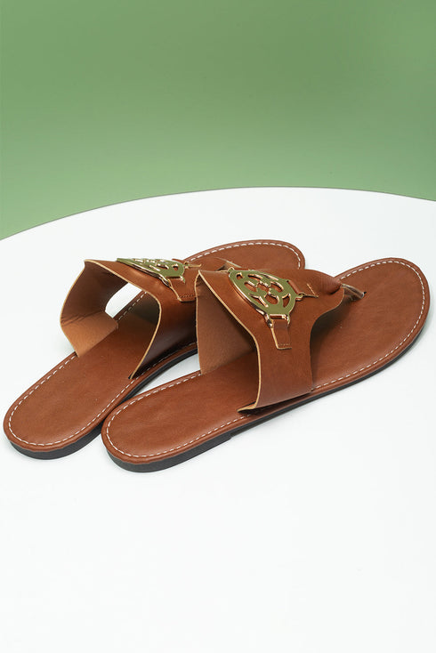 Metal Decor Detail Flat Thong Slide Slippers