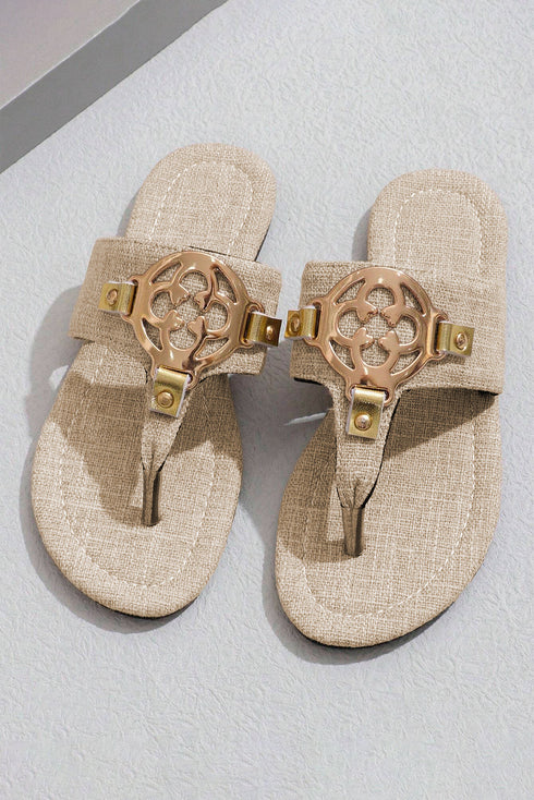 Metal Decor Detail Flat Thong Slide Slippers