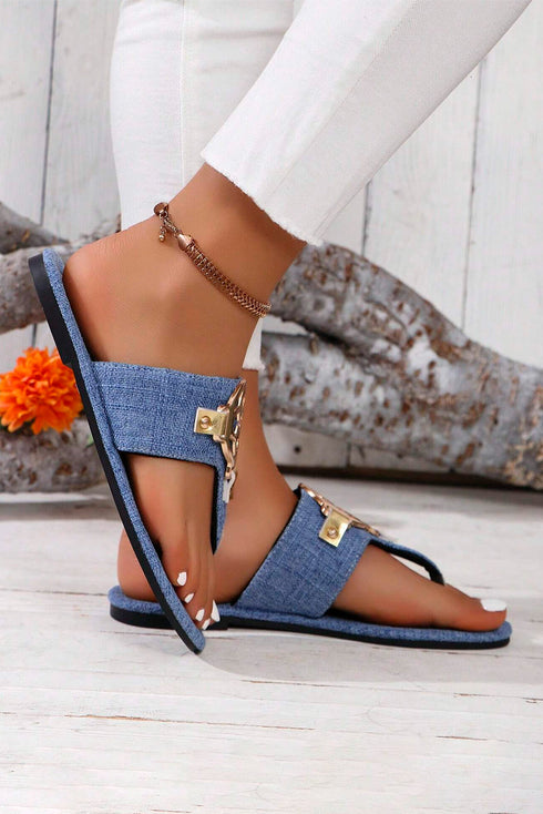 Metal Decor Detail Flat Thong Slide Slippers