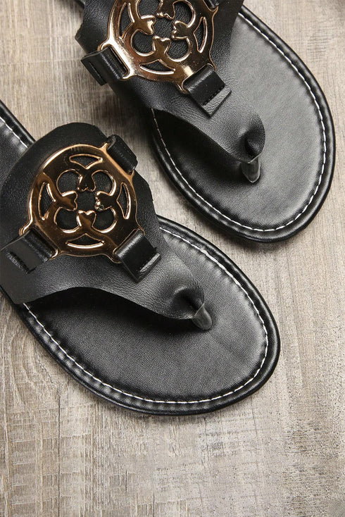 Metal Decor Detail Flat Thong Slide Slippers
