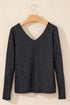 Metallic Bowknot Open Back V Neck Long Sleeve Top