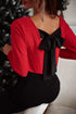Metallic Bowknot Open Back V Neck Long Sleeve Top