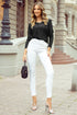 Metallic Bowknot Open Back V Neck Long Sleeve Top