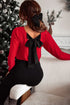 Metallic Bowknot Open Back V Neck Long Sleeve Top