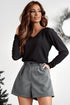 Metallic Bowknot Open Back V Neck Long Sleeve Top