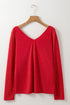 Metallic Bowknot Open Back V Neck Long Sleeve Top