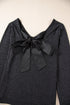 Metallic Bowknot Open Back V Neck Long Sleeve Top