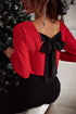 Metallic Bowknot Open Back V Neck Long Sleeve Top
