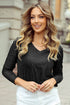 Metallic Bowknot Open Back V Neck Long Sleeve Top