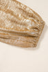 Metallic Crinkle Tie Front Long Sleeve Peplum Blouse