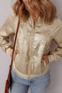 Metallic Finish Zip Up Casual Baseball Jacket