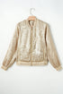Metallic Finish Zip Up Casual Baseball Jacket