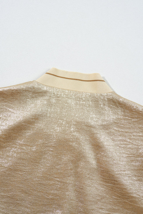 Metallic Finish Zip Up Casual Baseball Jacket