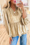 Metallic Frilled V Neck Puff Sleeve Babydoll Blouse