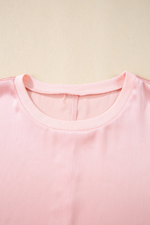 Metallic Gloss Satin Short Batwing Sleeve Top
