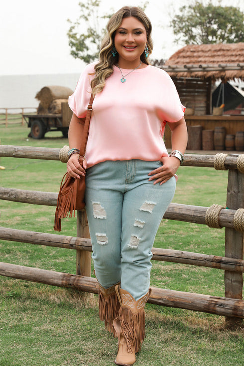 Metallic Gloss Satin Short Batwing Sleeve Top