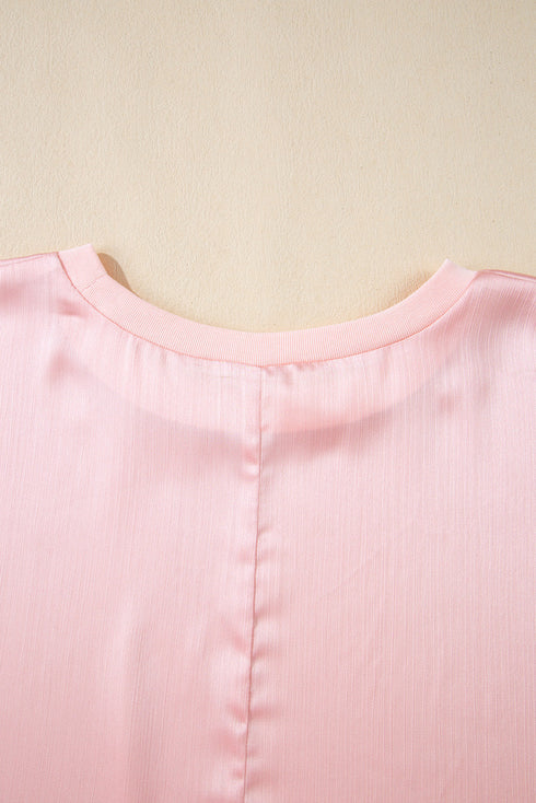 Metallic Gloss Satin Short Batwing Sleeve Top
