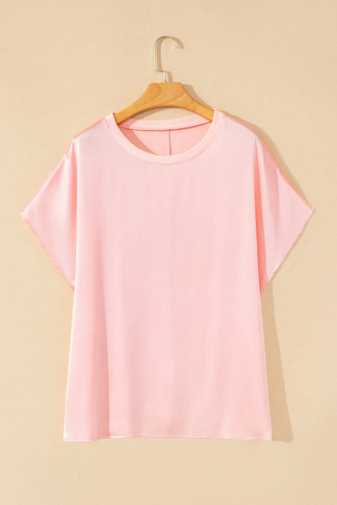 Metallic Gloss Satin Short Batwing Sleeve Top