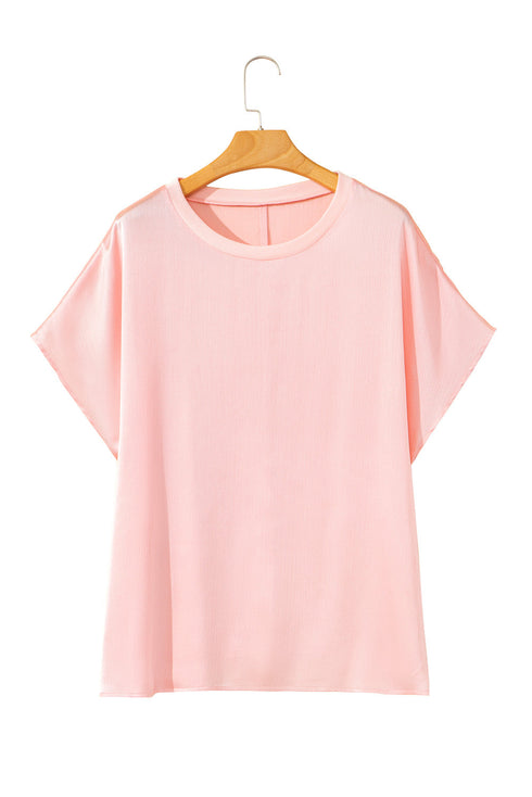 Metallic Gloss Satin Short Batwing Sleeve Top