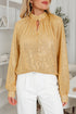Metallic High Neck Balloon Sleeve Buttoned Blouse