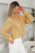 Metallic High Neck Balloon Sleeve Buttoned Blouse