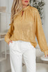 Metallic High Neck Balloon Sleeve Buttoned Blouse