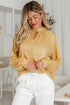 Metallic High Neck Balloon Sleeve Buttoned Blouse