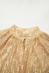 Metallic High Neck Balloon Sleeve Buttoned Blouse