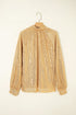 Metallic High Neck Balloon Sleeve Buttoned Blouse