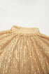 Metallic High Neck Balloon Sleeve Buttoned Blouse