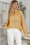 Metallic High Neck Balloon Sleeve Buttoned Blouse