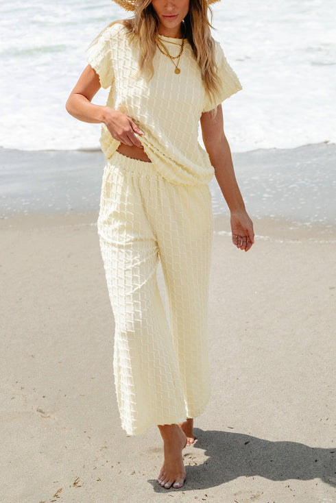 Metallic Lattice Textured Wide Leg Pant Set