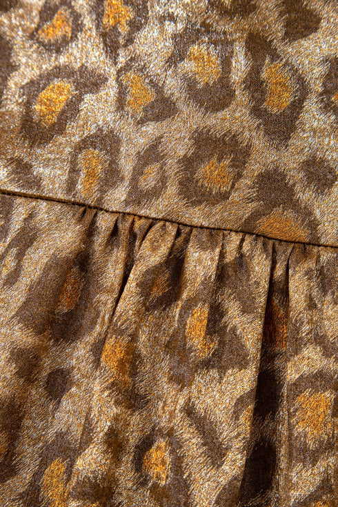 Metallic Leopard Print Dolman Sleeve Button Down Shirt