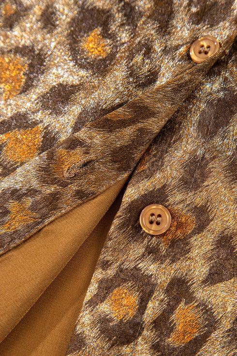 Metallic Leopard Print Dolman Sleeve Button Down Shirt