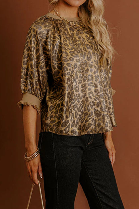 Metallic Leopard Print Half Sleeve Modern Blouse