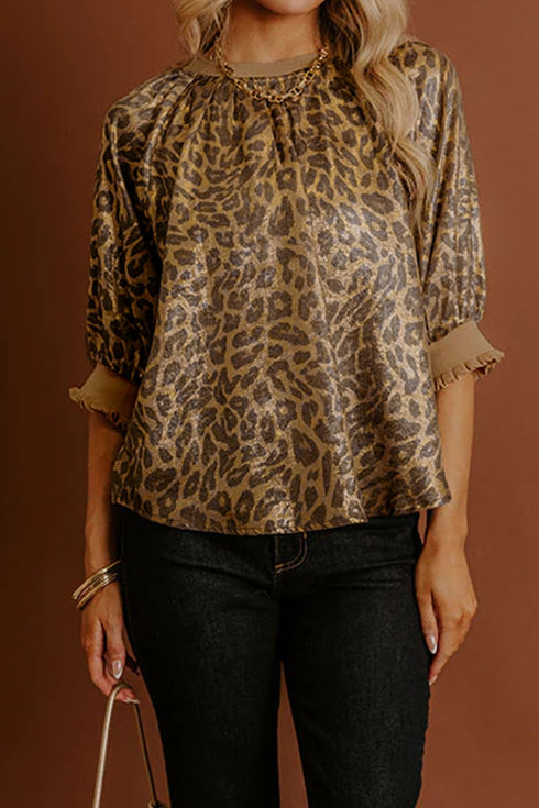 Metallic Leopard Print Half Sleeve Modern Blouse