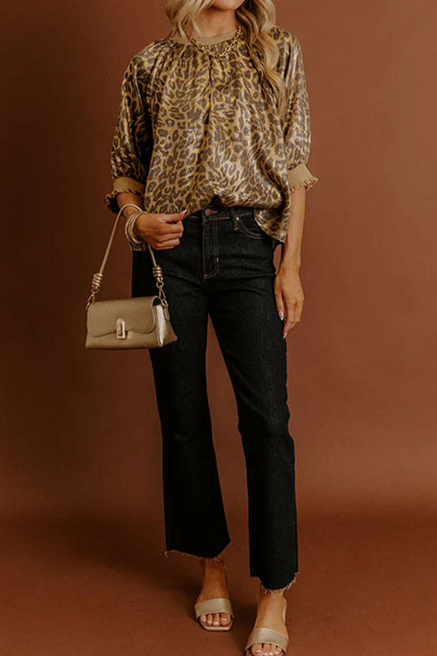 Metallic Leopard Print Half Sleeve Modern Blouse