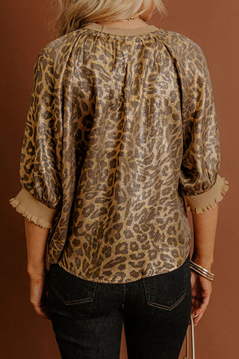 Metallic Leopard Print Half Sleeve Modern Blouse