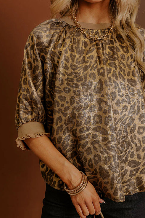 Metallic Leopard Print Half Sleeve Modern Blouse