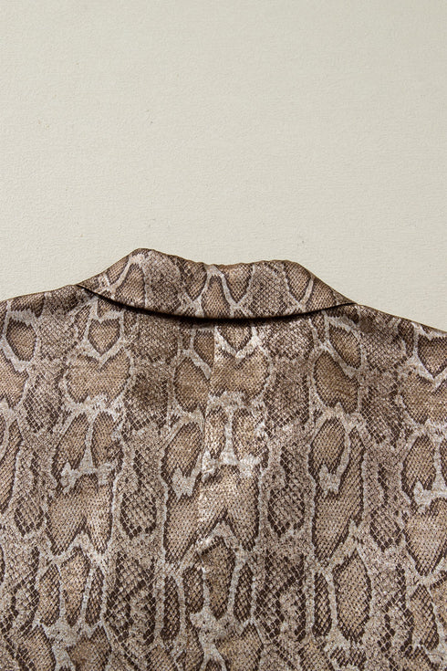 Metallic Leopard Print V Neck Polo Collared Blouse