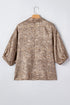 Metallic Leopard Print V Neck Polo Collared Blouse