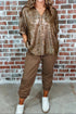 Metallic Leopard Print V Neck Polo Collared Blouse