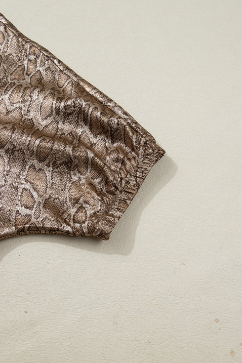 Metallic Leopard Print V Neck Polo Collared Blouse