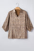Metallic Leopard Print V Neck Polo Collared Blouse