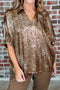 Metallic Leopard Print V Neck Polo Collared Blouse
