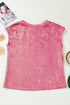 Metallic Round Neck Cap Sleeve Casual Tee
