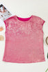 Metallic Round Neck Cap Sleeve Casual Tee