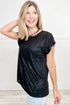 Metallic Round Neck Cap Sleeve Casual Tee