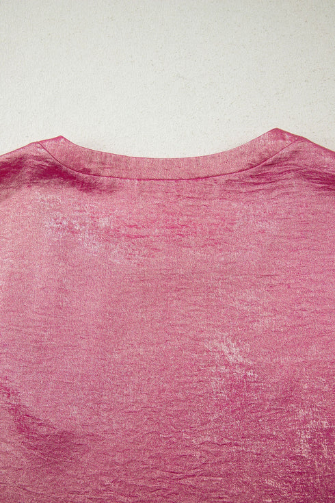 Metallic Round Neck Cap Sleeve Casual Tee